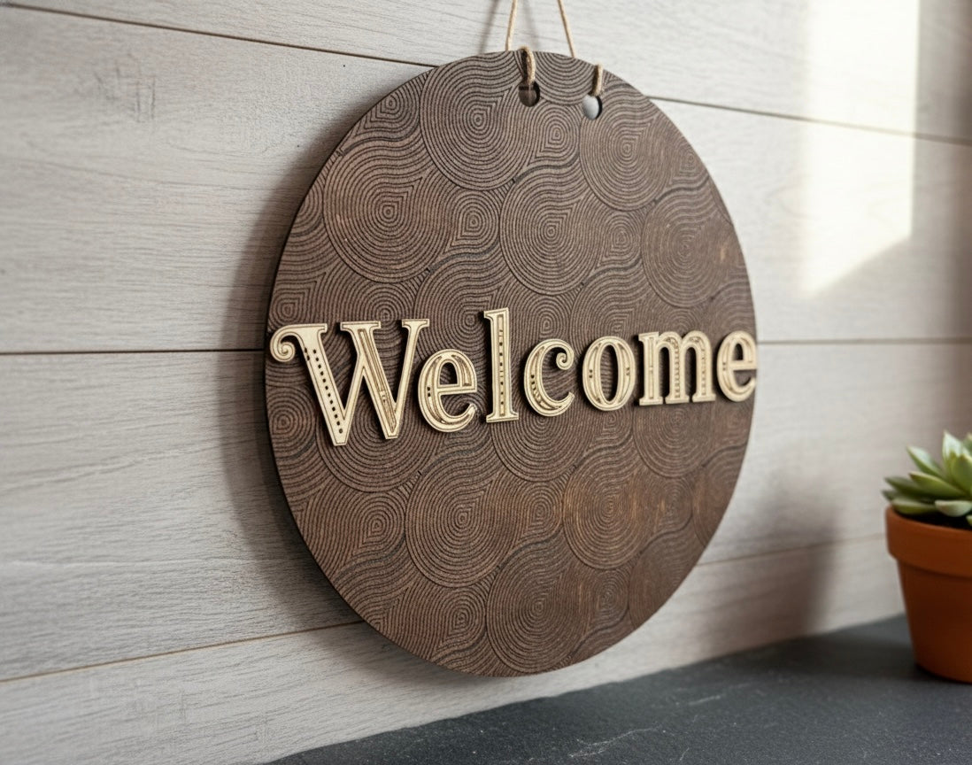 Handmade “Welcome” Door Sign | Sealed Premium Basswood Home Decor | 10.5” Round