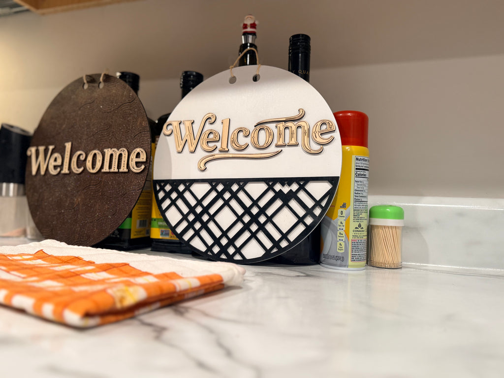Handmade “Welcome” Door Sign | Sealed Premium Basswood Home Decor | 10.5” Round