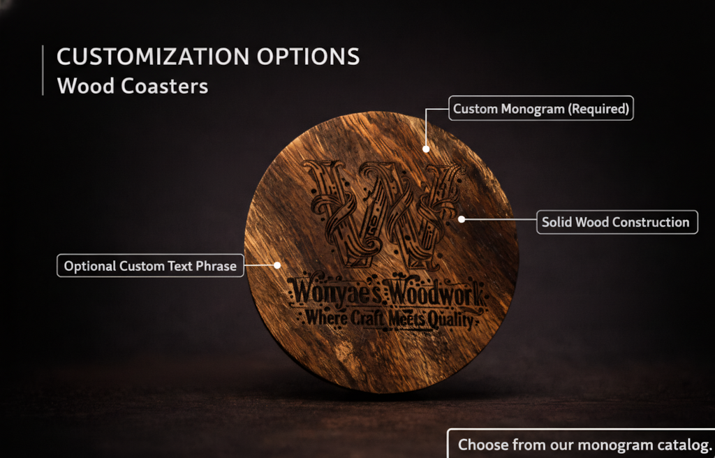 Personalized Wood Coasters (4) – Custom Laser Engraved