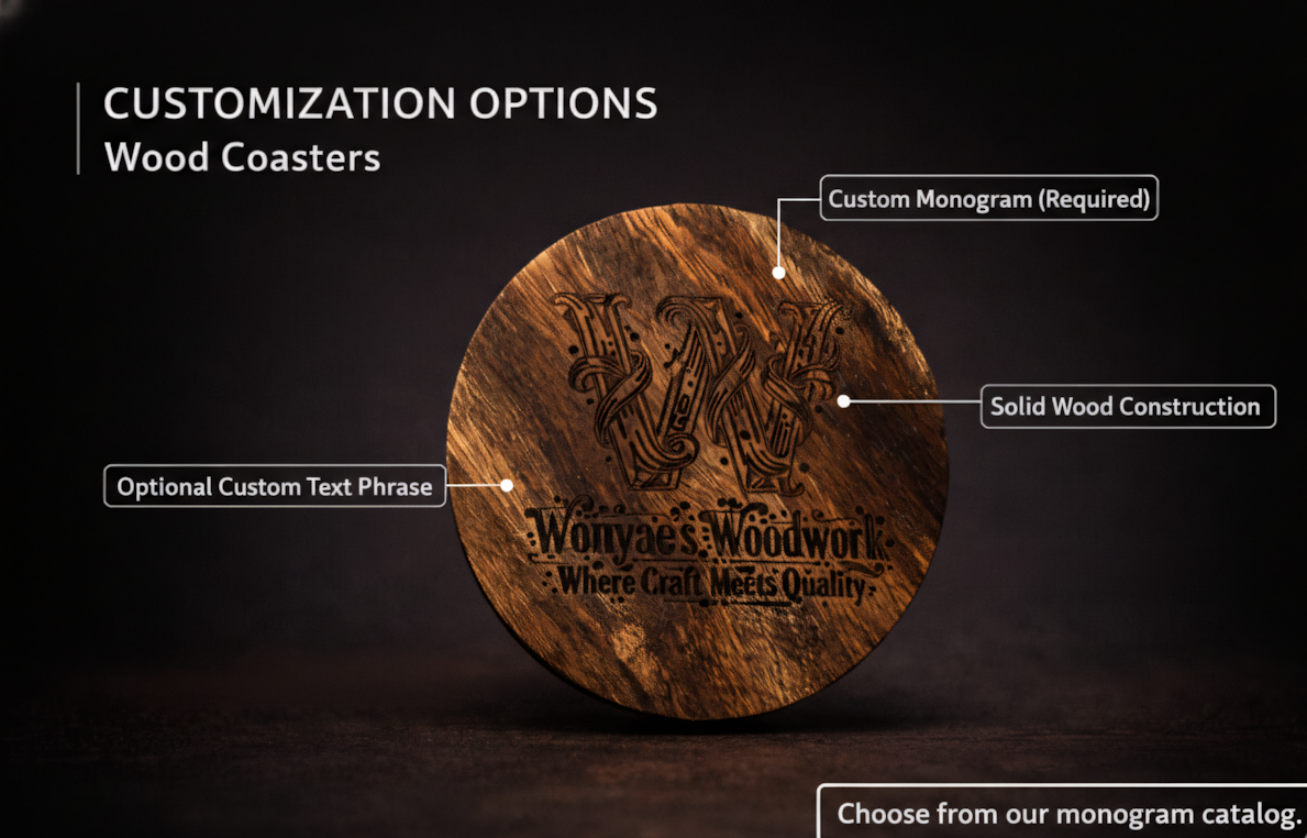 Personalized Wood Coasters (4) – Custom Laser Engraved